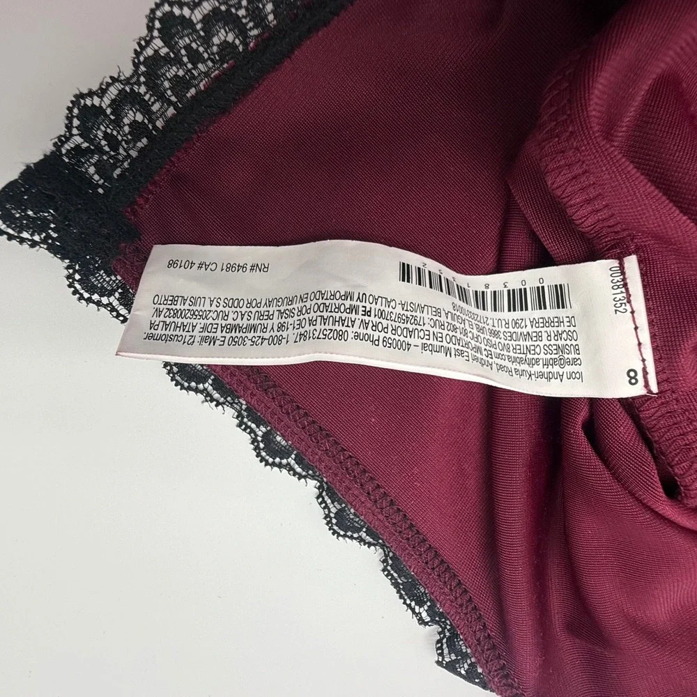 Forever 21 Velvet Lace Slip Mini Dress Burgundy Large Stretch Whimsygoth‎ Vamp
